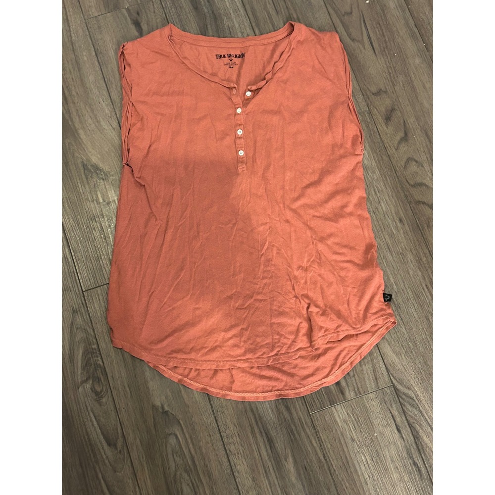 True Religion Sleeveless Henley Tank Terracotta Burnt Orange Made in USA Medium - Picture 3 of 4